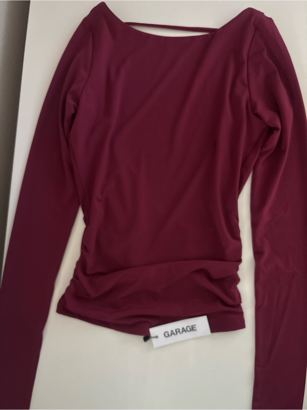 Garage Long-Sleeve Boatneck Top in Burgundy